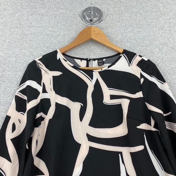 Shein Dress Womens Extra Small 2 Black White Graphic Print Long Sleeve - Picture 5 of 14